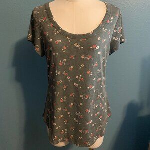 No Boundaries women's size L gray floral strappy scoop neck t-shirt